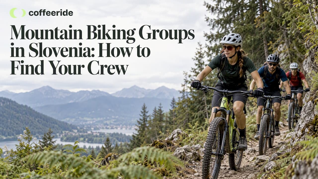 Mountain bikers riding a Slovenian forest trail